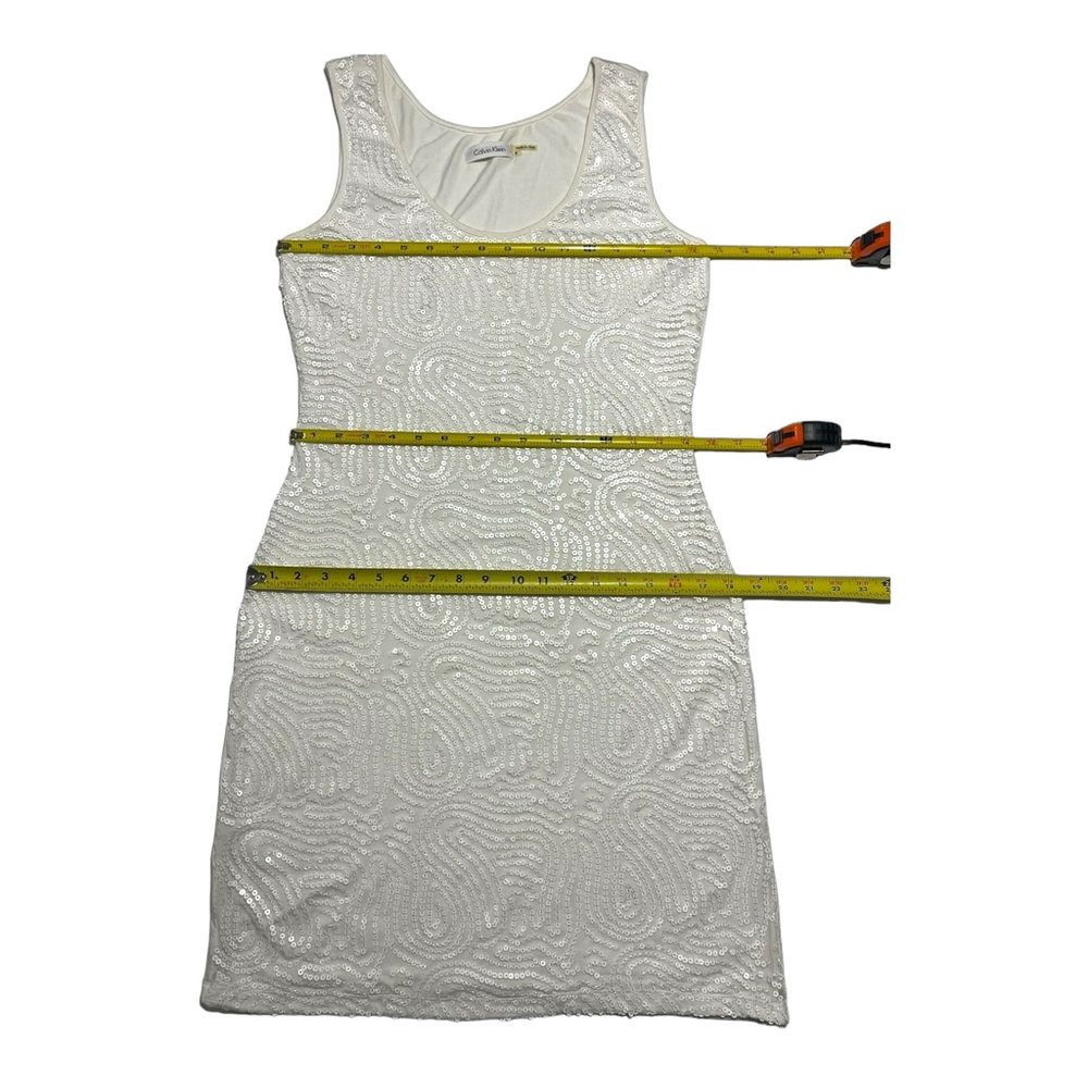 Calvin Klein Sequin front Stretch Sheath Dress Crème/Off White Size 6 - Picture 9 of 13